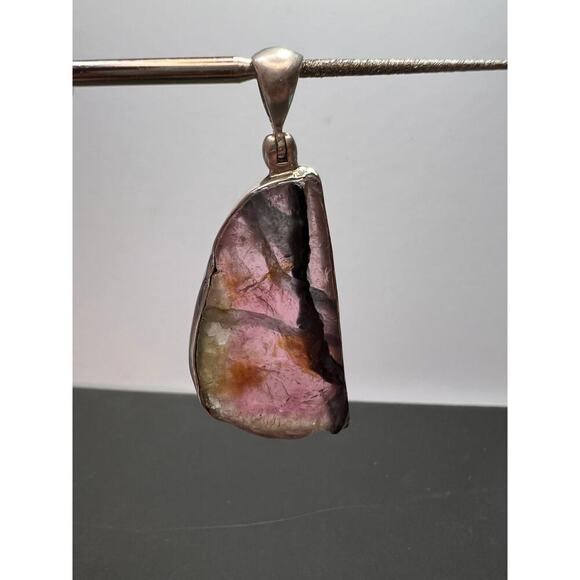 NEW Watermelon multi tourmaline sterling silver pendant 7.91 grams - Picture 1 of 11